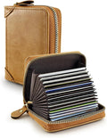 Leather Business Card Holder, RFID Blocking 20 Slots Zipper Credit Card Organizer, Khaki